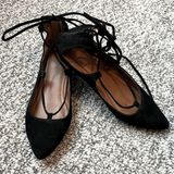 Candie's  Black Pointed Toe Lace Up Ballet Flats Size 6 Photo 0