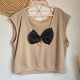 Anthropologie, New, Maeve Tan Bow Back Balletcore Muscle Tee Shirt, Size XL Photo 0