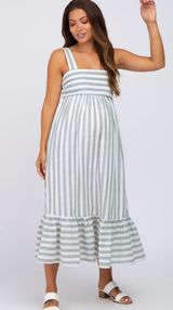 Abigail Stripe Sleeveless Ruffle Hem Summer Maternity Maxi Dress - fab’rik NWT Photo 0