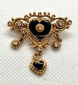 Vintage Victorian Art Deco Heart Rhinestone With Black Enamel Brooch Pin Photo 0