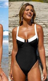 NWT Cupshe Twist Cut-Out Tummy Control & Audrey V-Wire One-Piece Swimsuit SET M Photo 0