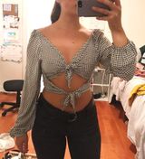 SheIn Checkered Crop Tie Top  Photo 0