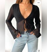 NWOT Grey Bandit Mandy Tie Front Sheer Top in Black Photo 0