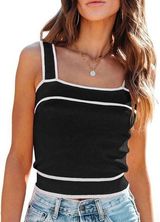 Dokotoo Women's Square Neck Knit Crop Tank Top size small? Black Photo 0