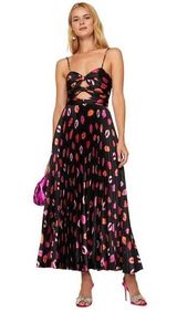 Amur Afra Pleated Lip-Print Satin A-Line Dress, Sweetheart Neckline Photo 0