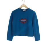 3.1 Phillip Lim  Blue Rhinestone Crystal Lip Embellished Crop Sweatshirt Large Photo 0