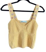 ZARA | Butter Yellow Cotton Sweater Bustier Crop Tank Embroidered Straps Medium Photo 0