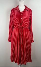Tommy Hilfiger Striped Midi Shirt Dress Red with White Rope Stripes Medium Photo 0