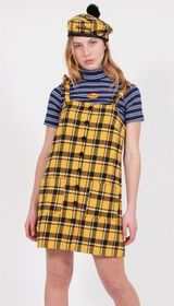 Lazy Oaf Pinny pinafore yellow plaid mini dress Photo 0