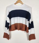 Moon & Madison Cropped Knit Pullover Sweater Beige Brown Oversize Preppy Medium Photo 0