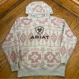 ARIAT Real Hooded Sweatshirt Oatmeal Heather Ash Rose Southwestern Size S Photo 0