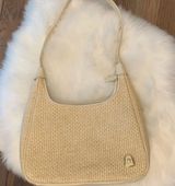 Creme Straw Shoulder Bag Leather Trim Photo 0