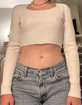 Carolyn Taylor white ribbed crop long sleeve top Photo 0