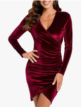 Parisian Deep Red Velvet Wrap Mini Dress Size 10 Photo 0
