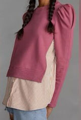 Maeve x Anthropologie Puff Sleeve Striped Sweatshirt Layered Size M Photo 0