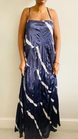 Zara NWT satin blue & white tie dye print flowy maxi summer dress Photo 0
