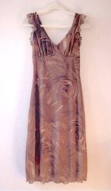 Vintage 90s Y2K La Belle Dress Size Small Brown Floral MIDI Length Dainty Photo 0