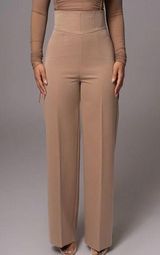 JLUXLABEL Pants Women M High Waisted Tan Wide Leg Trousers Zip Back Business Photo 0