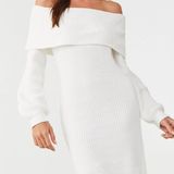 NWT White Off the Shoulder Sweater Dress Photo 0