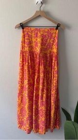 Abel the Label Orange and Pink Smocked Tiered Maxi Skirt ruched slit side Photo 0