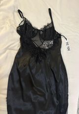 Black Satin Lace Dress Size L Photo 0