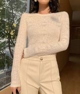 NWT Commense Floral Hollow Knit Crew Neck Long Sleeve Top in Cream White Size XS Photo 0