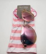 NWT Falls Creek Rose Gold Aviator Sunglasses & Pink & White Striped Pouch Photo 0
