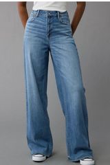 American Eagle Curvy Super High Rise Baggy Straight Jeans Size 2 Long Photo 0