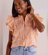 NWT Olivaceous orange coral ruffle sleeve top Photo 0