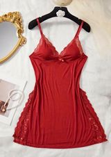 Women's Contrast Lace Bow Front Split Backless Cami Nightdress,  Photo 0