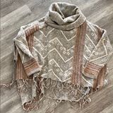 Free People be the one cowl neck fringe sweater tan beige multicolor large Photo 0