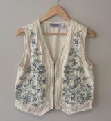 NORTHCREST Vintage Cotton & Linen Embroidered Floral Zip Up Vest Size Medium Photo 0