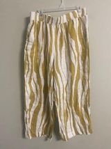 Rachel Zoe  Women’s Stripe 100% Linen Pull On Cropped Pants Golden Yellow Size XL Photo 0