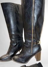 Lauren Conrad faux leather black knee high zip side boots Photo 0