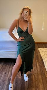 Hello Molly Forrest Green Satin Dress Photo 0