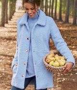 Soft Surroundings Contesse Teddy Bear Sky  Blue Faux Sherpa Long Jacket Coat Photo 0