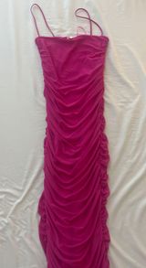 Good American Pink Ruched Midi Dress Photo 0