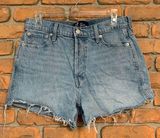 GAP Denim Women's High Rise Cheeky Raw Hem Button Fly Jean Shorts Blue - Size 10 Photo 0