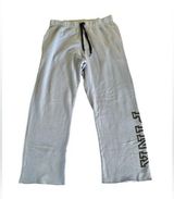 Pink VS Flare Pull On Sweatpants Sz L Blue Drawstring Raw Hem Pink Spell Out Photo 0