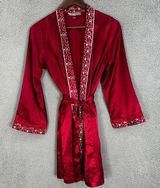 Morgan Taylor Intimates Robe Womens XS Red Satin Hearts Lace Romantic Feminine Photo 0