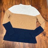 J.Crew Tan Navy and White Striped Color Block Small Women’s Crewneck Sweater Photo 0