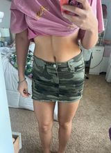 EXPRESS Green Camo Denim Mini Skirt Photo 0