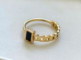 Black Enamel Ring, Black Band Ring, Gold Chain Ring Photo 0