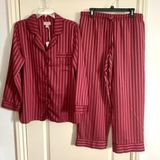 Cabernet Satin Pajama Top and Pants Set in Red Stripe Size L Photo 0