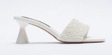 ZARA  White Pearl Beaded Heels Size 7.5 Wedding Bachelorette Feminine BloggersFav Photo 0