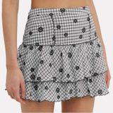 LOVESHACKFANCY Amy Gingham Ruffle Floral Mini Skirt Size L Dark Romantic Goblin Photo 0