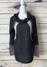 Maurice's  Grey Cowl Neck Lace Detailed Tunic Length Sweater Photo 0