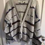 London Fog Striped Knit Cardigan Sweater Women's Large Cozy V Neck Button Front Photo 0