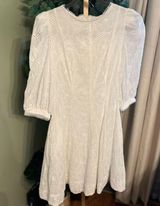 Rachel Parcell RACHEL PARCEL White Embroidered Flower Eyelet Fit and Flare Puff Elbow Dress Med Photo 0