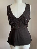 Steve Madden New York & Company Y2K Whimsigoth Brown Mesh V Neck Beaded Tank Blouse Sz L Photo 0